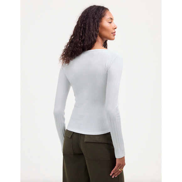 Madewell Pointelle Long Sleeve Scoopneck Tee Top White Stretch Knit Basics M NWT - Picture 4 of 13